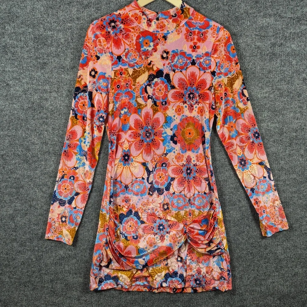 NWT Free People Della Burnout Velvet Mini Dress‎ Fruit Punch Combo Size Large